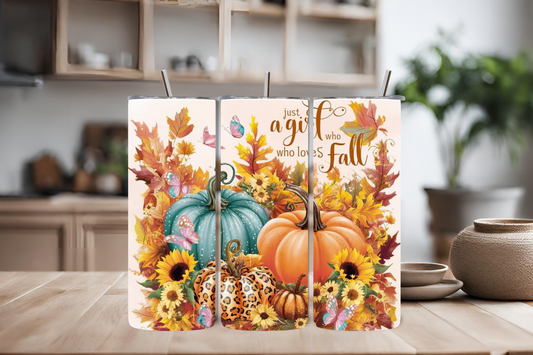 Just A Girl Who Loves Fall Tumbler, 20 oz skinny tumbler, custom tumbler, drinkware