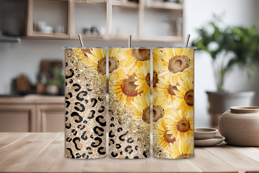Sunflower Cheetah Tumbler, 20 oz skinny tumbler, custom tumbler, drinkware
