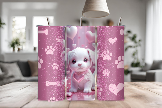 White Puppy Tumbler, 20 oz skinny tumbler