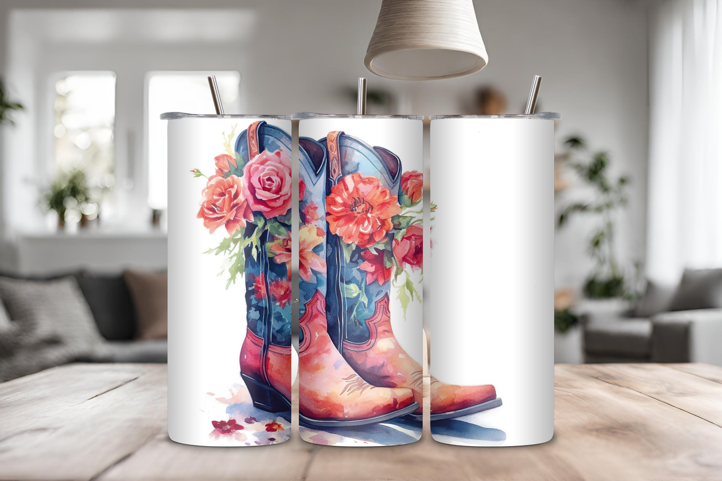 Cow Girl Boots Tumbler, 20 oz skinny tumbler, Personalized