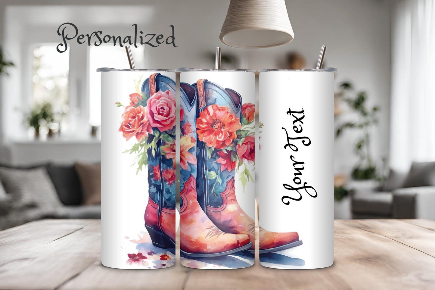 Cow Girl Boots Tumbler, 20 oz skinny tumbler, Personalized