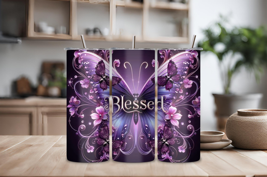 Butterfly Blessed Tumbler, 20 oz skinny tumbler, custom tumbler, drinkware