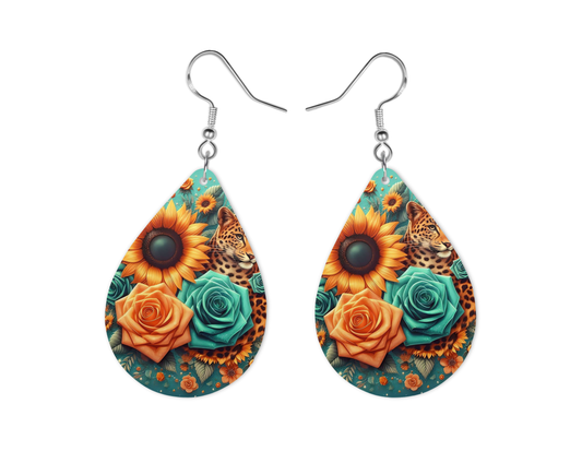 Orange Floral Earrings, Fashion Design, Teardrop Earrings.