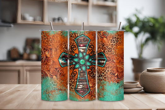 Aesthetic Cross Tumbler, 20 oz skinny tumbler, custom tumbler, drinkware