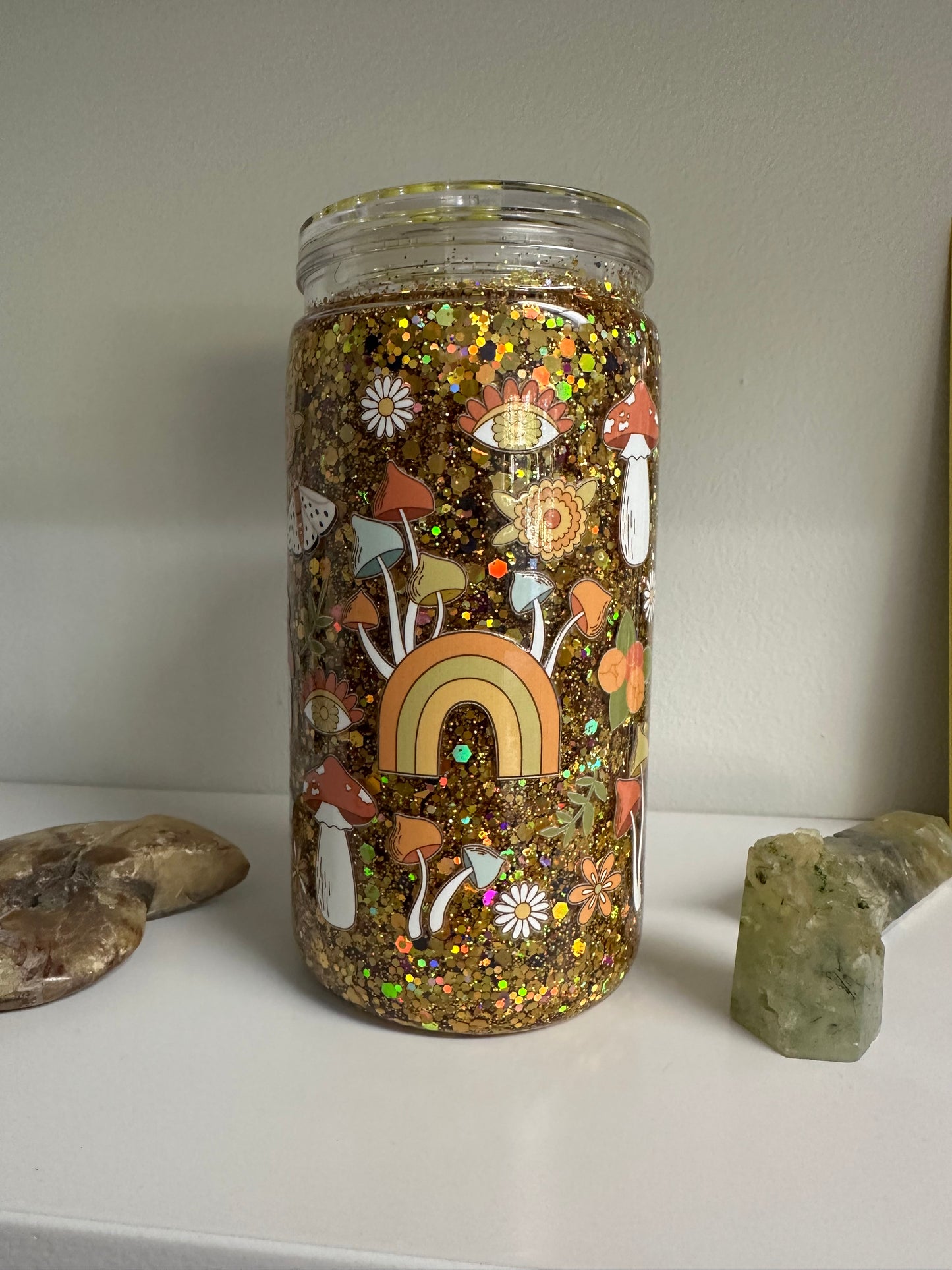 Mushroom Snow Globe Glitter Tumbler