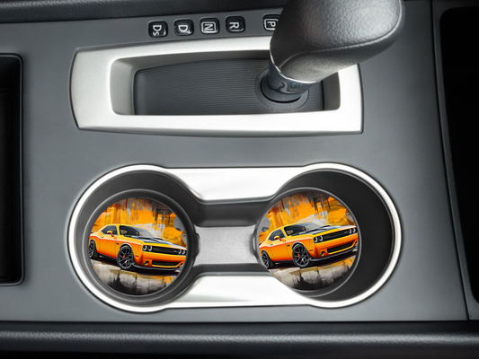 Challenger Orange Car Coasters, neoprene material, car accessory