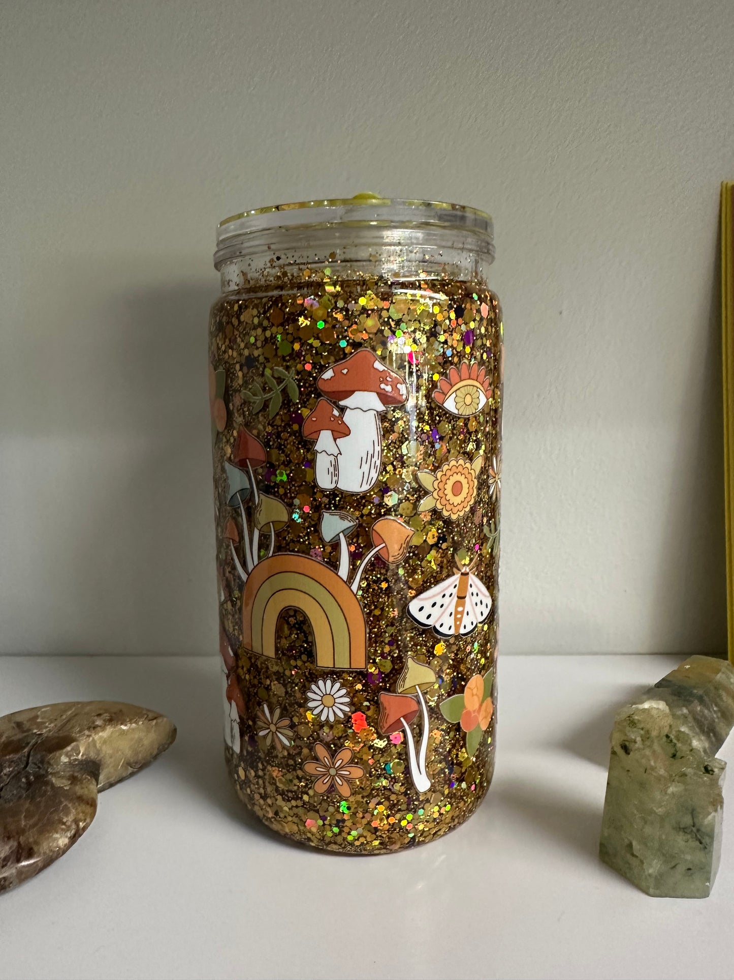Mushroom Snow Globe Glitter Tumbler