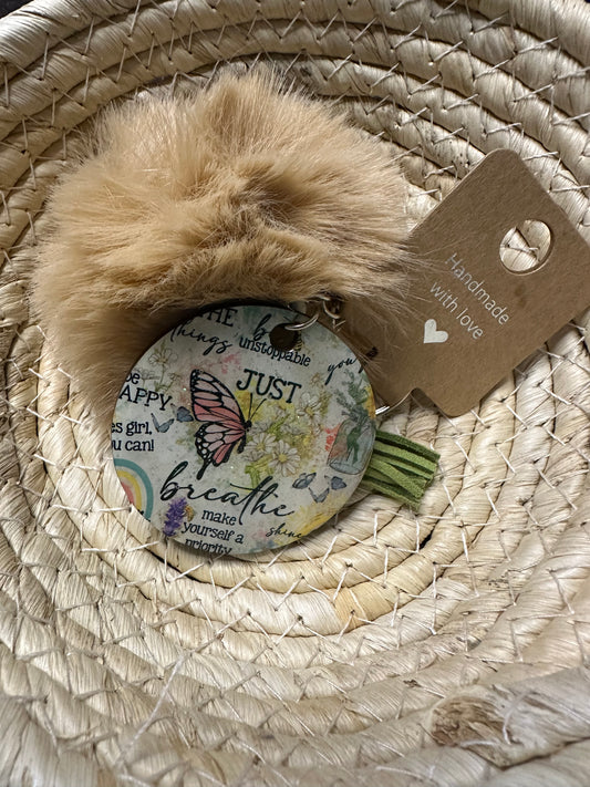 Just Breathe Pom Pom Keychain