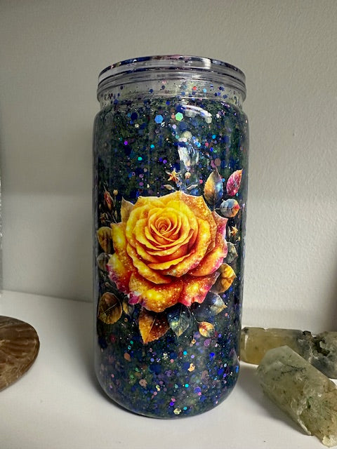 Flower Snow Globe Glitter Tumbler