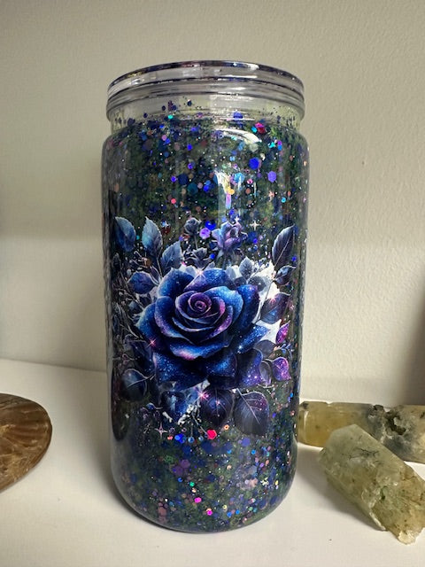 Flower Snow Globe Glitter Tumbler