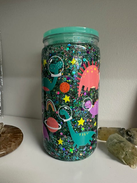 Dinosaur Snow Globe Glitter Tumbler