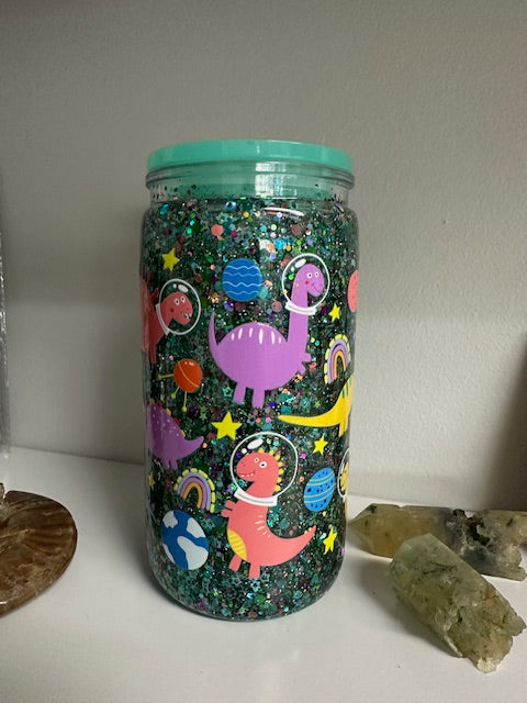 Dinosaur Snow Globe Glitter Tumbler