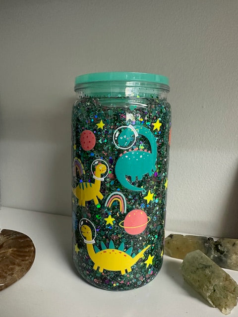 Dinosaur Snow Globe Glitter Tumbler