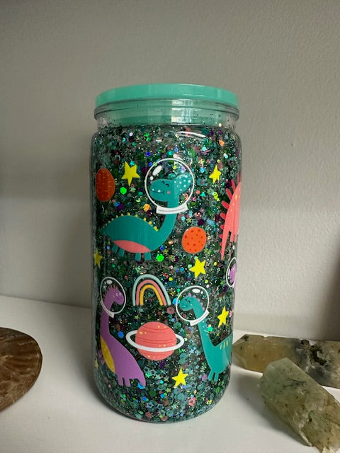 Dinosaur Snow Globe Glitter Tumbler