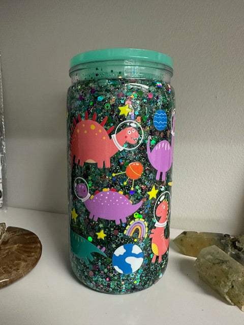 Dinosaur Snow Globe Glitter Tumbler