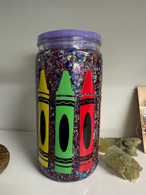 Crayon Snow Globe Glitter Tumbler