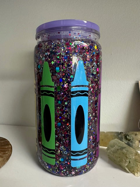 Crayon Snow Globe Glitter Tumbler