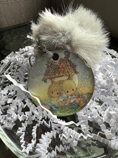 Precious Moments Glitter Pom Pom Keychain
