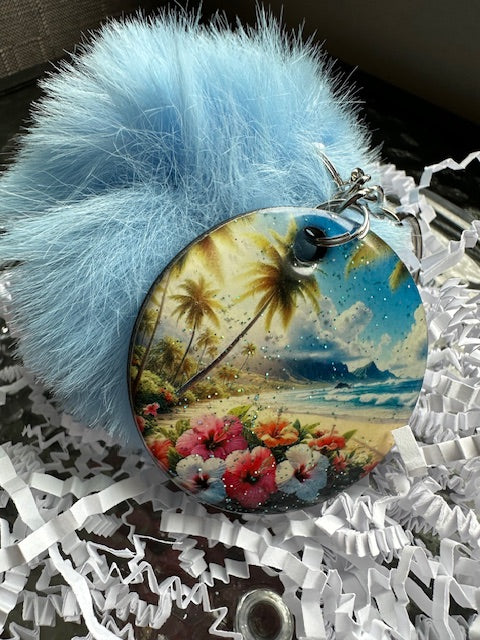 Ocean Glitter Pom Pom Keychain