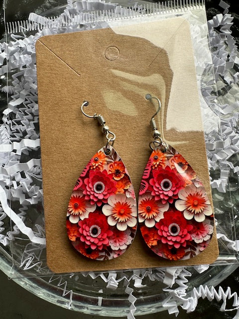 Pink Flowers Earrings, Fashion Design, Teardrop Earrings