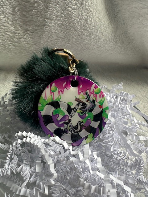 Beetle Juice Pom Pom Keychain