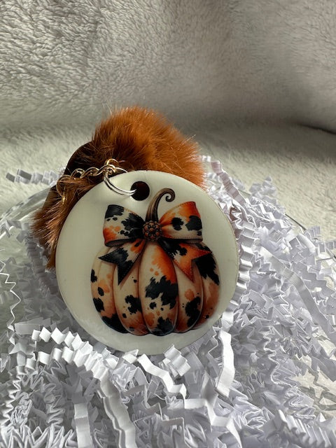 Fall Pumpkin Pom Pom Keychain